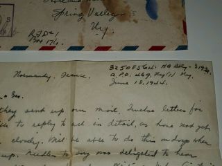 WWII Letter 82nd Airborne 319th Glider Arty in Normandy - written June 18th,  1944 2