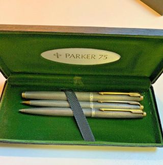 Parker 75 Cisele Sterling Silver Vintage 60s Fountain Pen Ballpoint Pencil Boxed