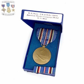 Wwii Us Navy American Campaign Theater Medal Ribbon Bar Us Contract Box Ww2