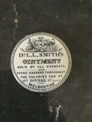 Rare Dr L.  L Smith’s Ointment Melbourne Pot Lid