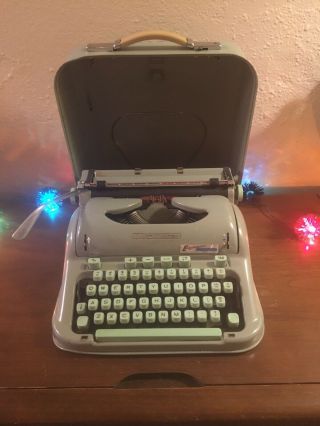 Vintage Hermes 3000 Script Cursive Typewriter Green W/ Case