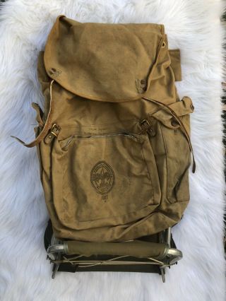 Vtg Boy Scouts Of America 1307 D Tan Canvas Backpack Med Cruiser Aluminum Frame