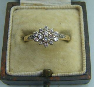 A Very Attractive.  Fully Hallmarked 9ct Gold Diamond Set Cluster Ring