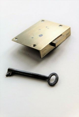 Hand Made 2 Lever Brass Cut Cabinet Drawer Till Lock C/w Key 2 7/16 " X 1 15/16