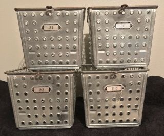 4 Vintage Metal Androck Stacking Gym Locker Room Baskets W/number Plate Storage
