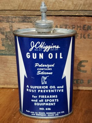 Jc Higgins Gun Oil Tin Can 3 Oz Lead Top