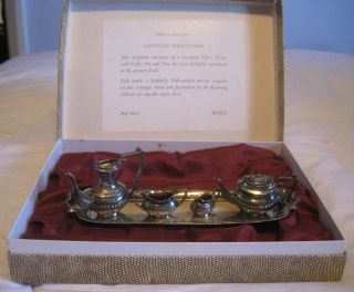 Dh&s Hall Marked Solid Silver Miniature Georgian Tea Set.  Boxed.  Missing 1 Lid