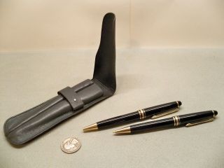 Vintage Montblanc Meisterstuck Pen & Mechanical Pencil Set In Leather Case