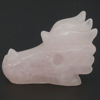 2 " Natural Gems Rose Quartz Dragon Skull Figurine Carved Crystal Healing Stone