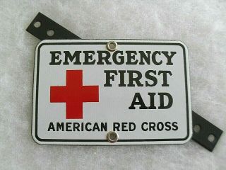 Wwii Red Cross Metal Vehicle " Emergency First Aid  American Red Cross " Plate,