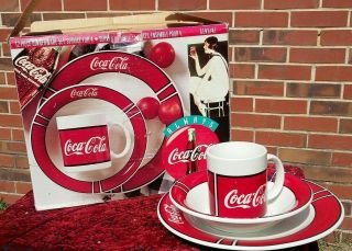 Vintage Coca Cola 12 Piece Dinnerware Set Service For 4 By Gibson China.