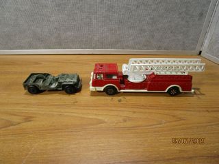 Vintage Tootsietoy Military Jeep & Fire Truck Hook & Ladder