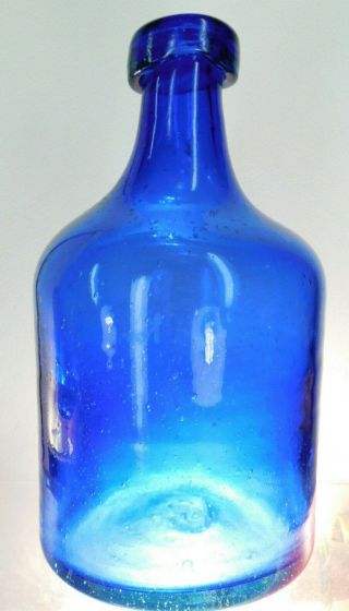 Antique Bottle Unique Cobalt Blue Dumpy Squat Soda Pontil Old Bottle 1840 