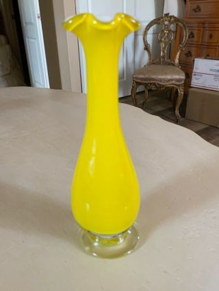 Vintage Cased Glass Bud Vase,  7” Yellow White And Clear