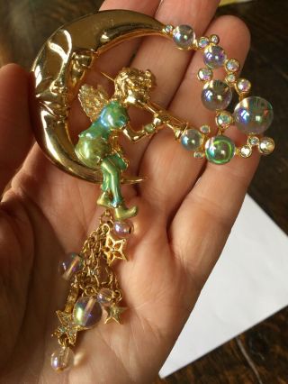 Gorgeous Kirks Folly Pipedream Fairy Half Moon Pin Brooch Bubbles