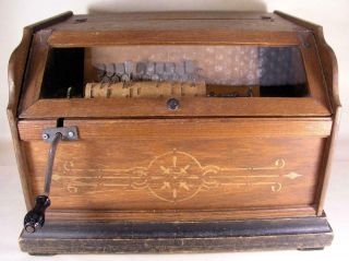 Antique Victorian Concert Roller Organ Music Box Wooden Case W Gold Lettering