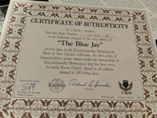' The Blue Jay ' Limited Edition Plate by Kevin Daniel,  1985 Bird Lovers Gift 3