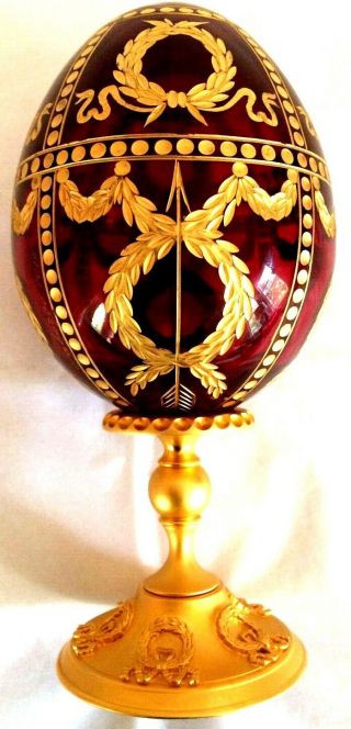 FABERGE’S IMPERIAL 7” ‘ROSEBUD EGG’.  Etched Red Crystal w/ Gold.  Limited Edition 3