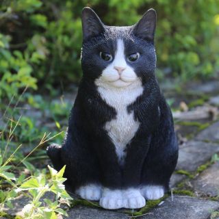 Sitting Large Black Cat Figurine - Life Like Figurine Statue Home / Garden