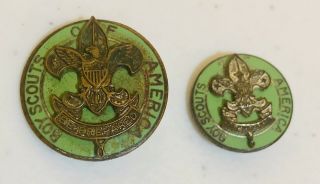 (2) Vintage Boy Scout Scoutmaster Green Enameled Pins - Boy Scouts Of America