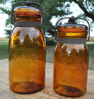 Globe Amber Pint & Quart Canning / Fruit Jars - Honey Or Orange Amber