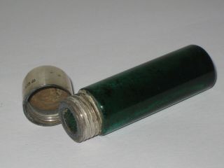 Edwardian Silver Topped Emerald Glass Scent Bottle - Birmingham 1903