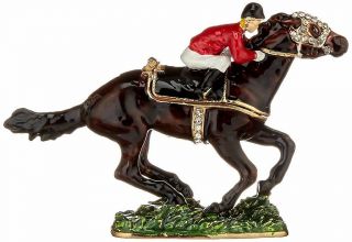 Racing Horse Jockey Rider Jeweled Swarovski Crystal Trinket Box Sport