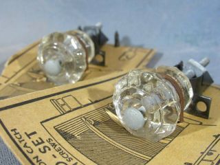 2 Glass Knobs / Drawer Pulls Old Stock Antique W Friction Catches Nos