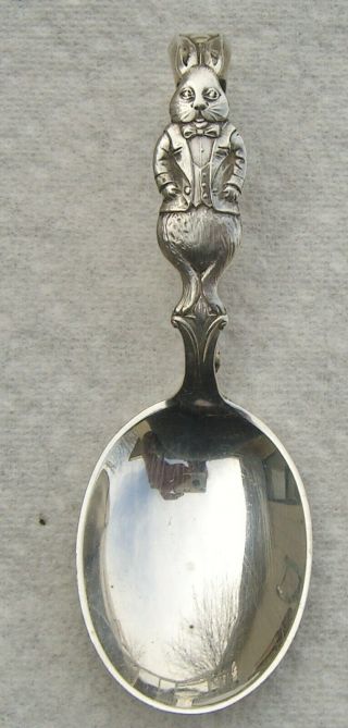 Saart Brothers Peter Rabbit Pattern Sterling Silver Baby Spoon Curved Bent Ring