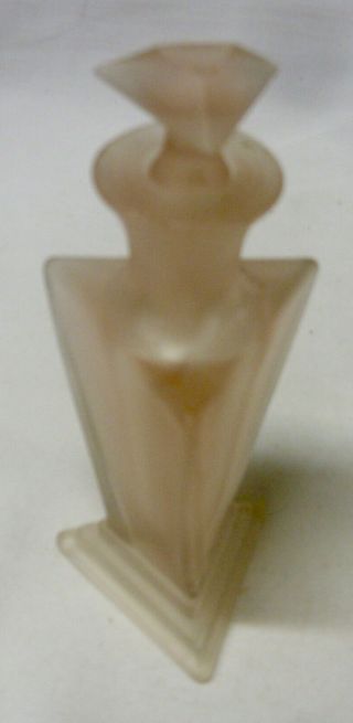 Vintage Art Deco Light Pink Glass Perfume Bottle With A Stopper - Triangular