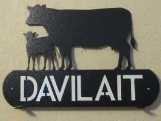 Cow And Calf Mailbox Topper (your Name) Textured Black Powder Coat Finish