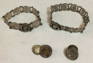 Vintage Wilhelmina Silver Coin Jewelry Set Bracelet Cuff Links Wwii - Era Dutch