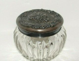 Early Gorham Sterling Silver Lid On Cut Crystal Vanity Powder Jar