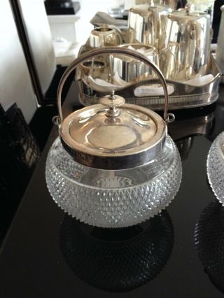 Silver Plated Cut Glass Lidded Biscuit Or Sweet Bowl / Barrel