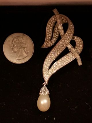 Vintage Signed Trifari Branch Brooch With Faux Pearl Teardrop 2