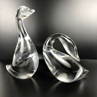 Signed Vintage Pair Art Glass Steuben Ducks Goose Water Fowl Crystal Figurines