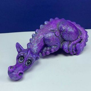Dragon Statue Sculpture Figurine Purple Ceramic Decor Shelf Glitter Female Vtg