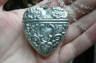 Victorian Style Silver Engraved Heart Locket With Silver Chain