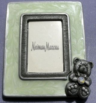 Jay Strongwater Neiman Marcus Mini Picture Frame Clip On Brooch Teddy Bear Green