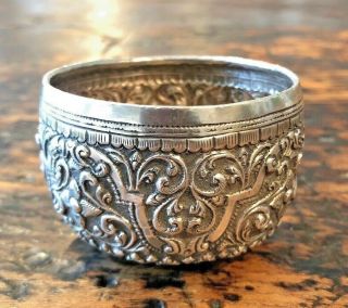 C1880 Antique Victorian Solid Silver Indian Wine Cup Bowl Hand Chased Repousse