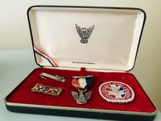 1971 Eagle Scout Sterling Silver Presentation Kit With Tie Clip & Square Knot