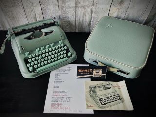 1965 Hermes 3000 Cursive/ Script Typewriter With Premium Fabric - Lined Case
