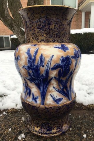 Monumental 19th Century Rare Doulton Burslem Flow Blue Umbrella Stand Floor Vase
