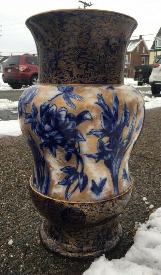 Monumental 19th Century RARE Doulton Burslem Flow Blue Umbrella Stand Floor Vase 3