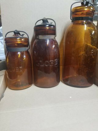 Rare Scarce Amber Globe mason Jar Set Dark glass 2