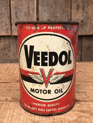 Vintage Veedol Motor Oil Gas Service Station Quart Can Nos Tidewater Oil Co