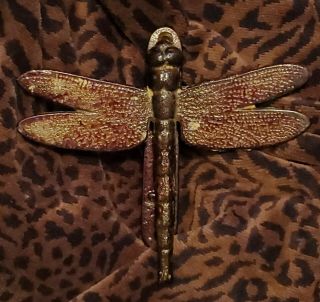 Vtg Architectural Large Heavy Cast Iron Dragonfly Door Knocker Marked On Back
