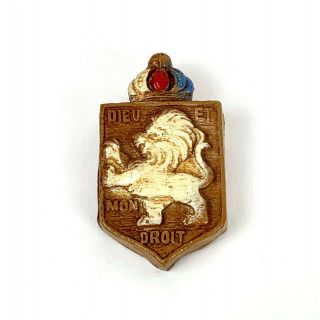 Vintage Wwii Us Home Front British War Relief Donor Pin Hand Carved Bombed Wood