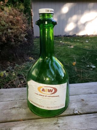 Vintage Green Glass A&w Root Beer 1/2 Gallon Bottle
