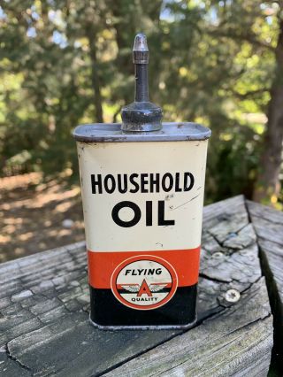 Vintage Flying A Household Lead Top Handy Oiler 4 Oz Metal Oil Can Gas Sign